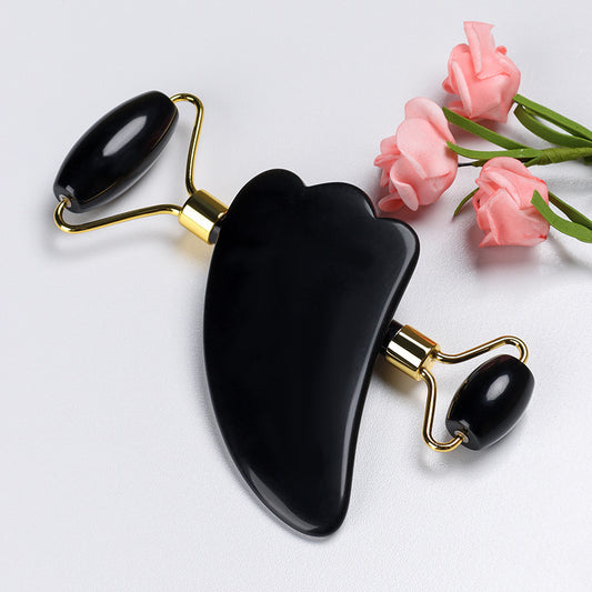Black Quartz Gua Sha & Roller Set for Lifting & Radiance